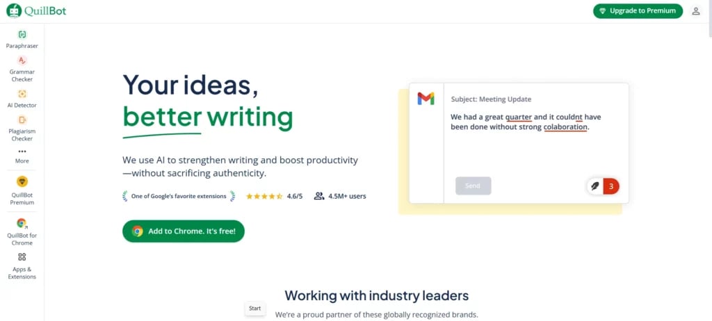 quillbot homepage
