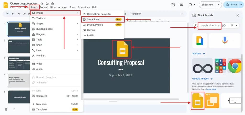 Adding an Icon as an Image From Google