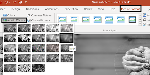 Go to Picture Format> Artistic Effects and choose the blur effect