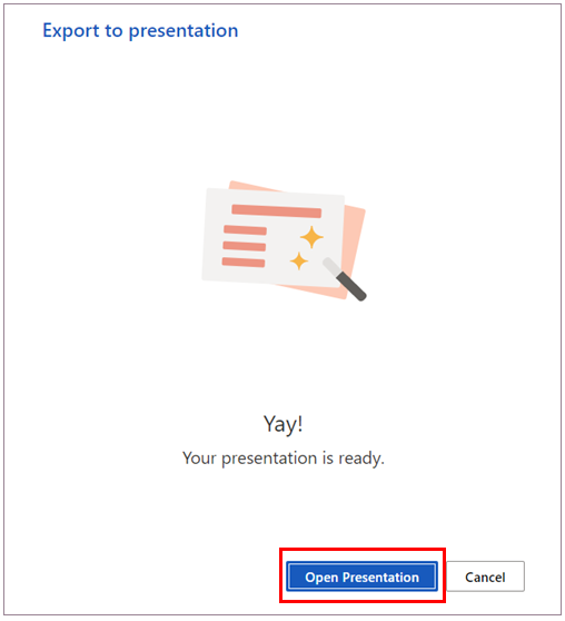 select "Open presentation" to review the PowerPoint results for the web