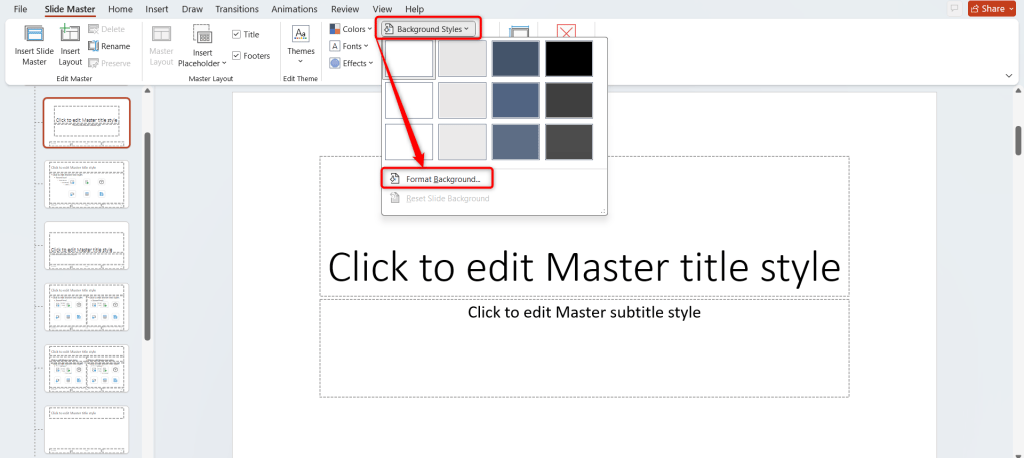 Click “Background Styles” and choose “Format Background”.