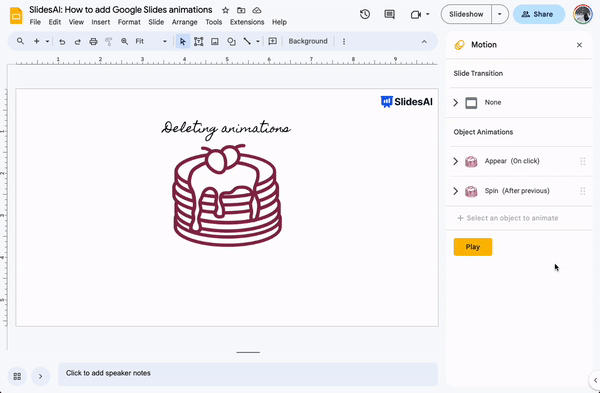 How to delete animation in Google Slides