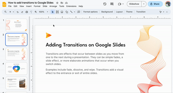 How to add transitions on Google Slides