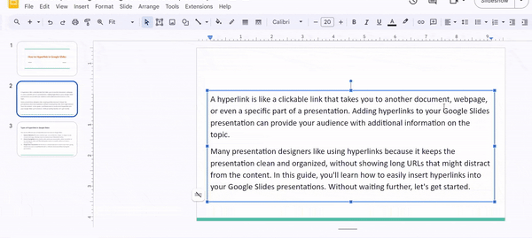 Create Hyperlinks by using a Toolbar in Google Slides