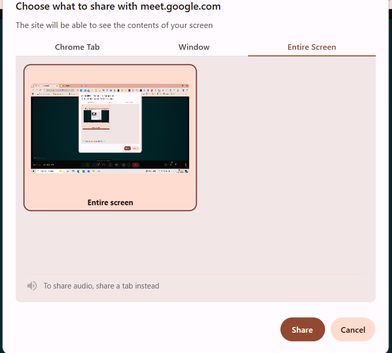 Choose the screen you want to share