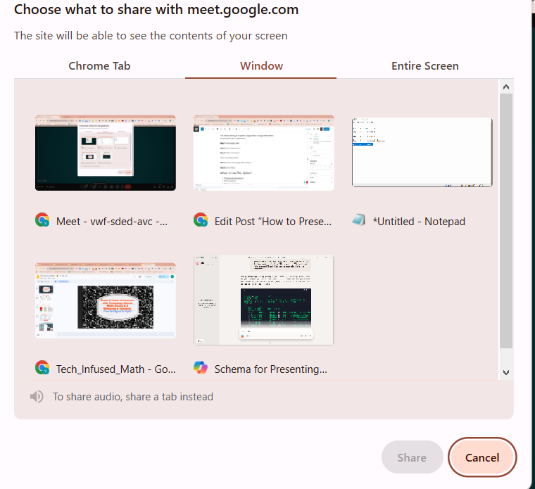 Select “A window.”