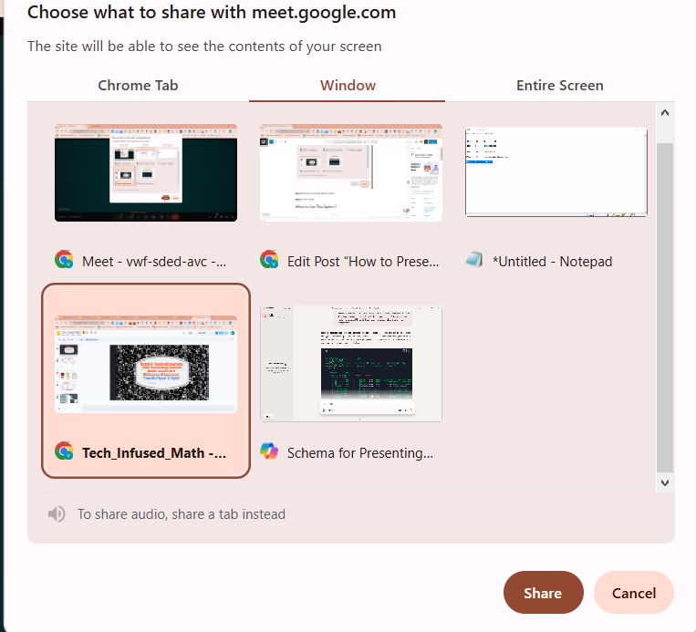 Choose the Google Slides window.
