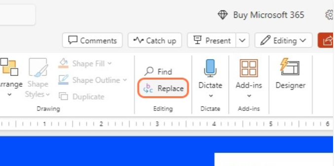 click the Replace tool in the Editing section