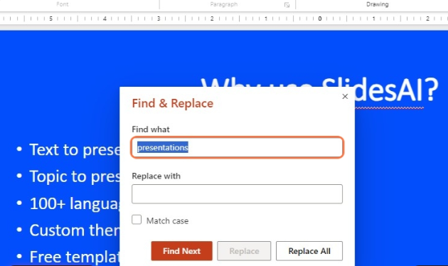 Find & Replace Dialog Box