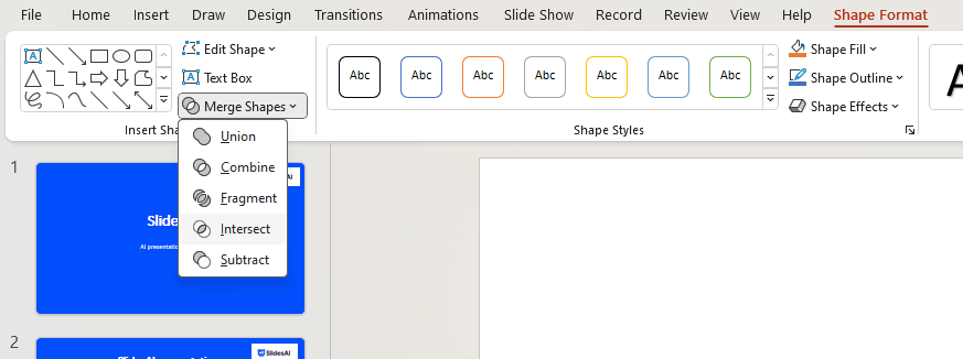 Merge Shapes menu