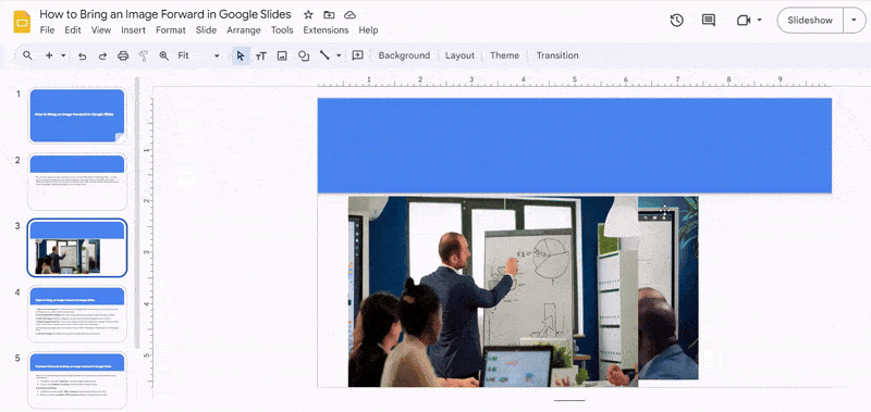 Method to Bring an Image Forward in Google Slides