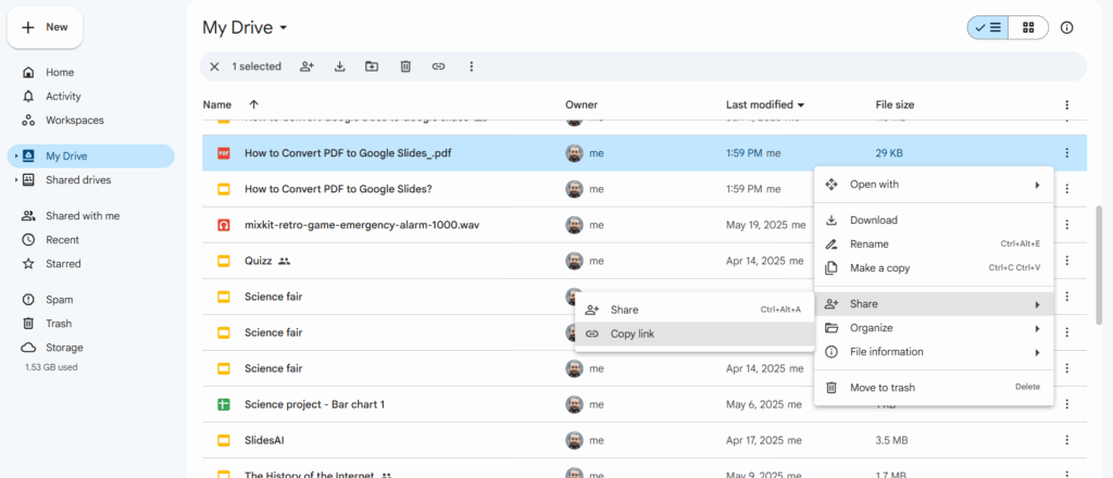 Open the PDF in Drive