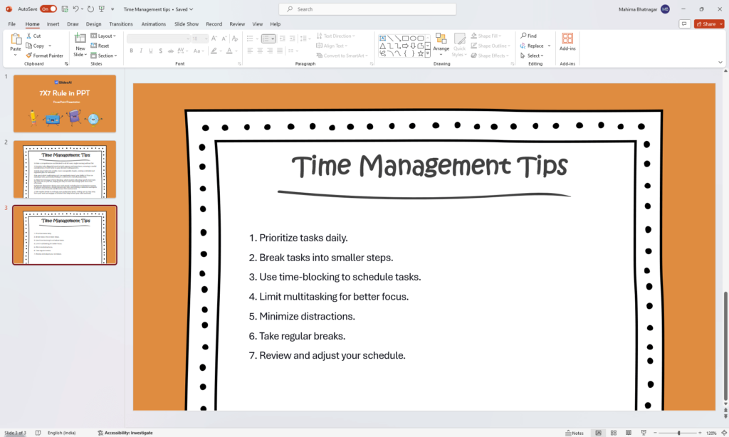 example of slide with 7x7 rule in ppt