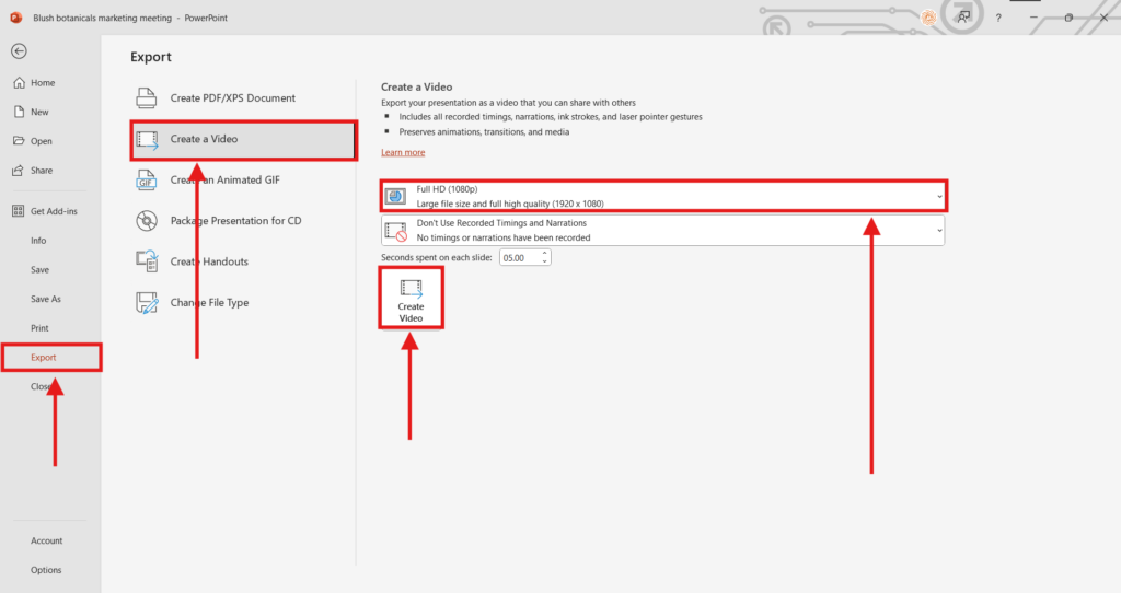 Create Your Video of PowerPoint presentation on Windows 