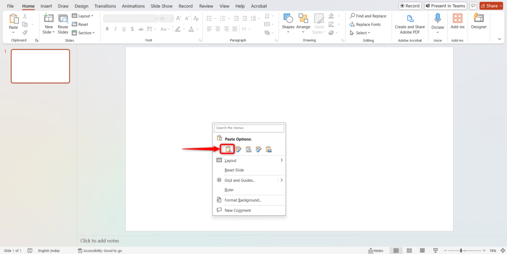 Pasting the excel chart in PowerPoint