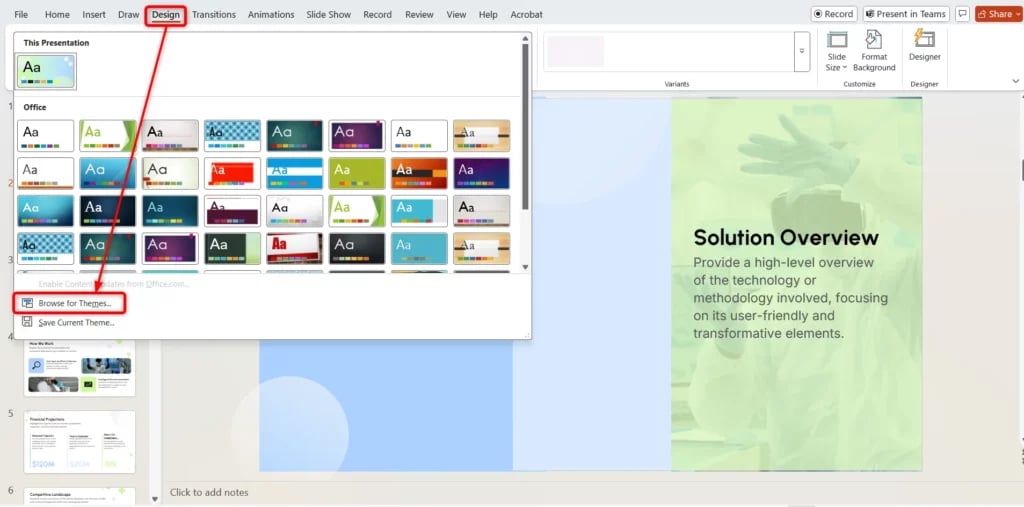 browse themes in powerpoint