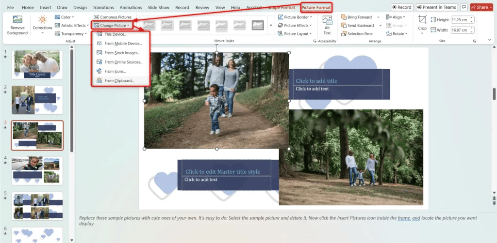 Change images in PowerPoint Collage Template