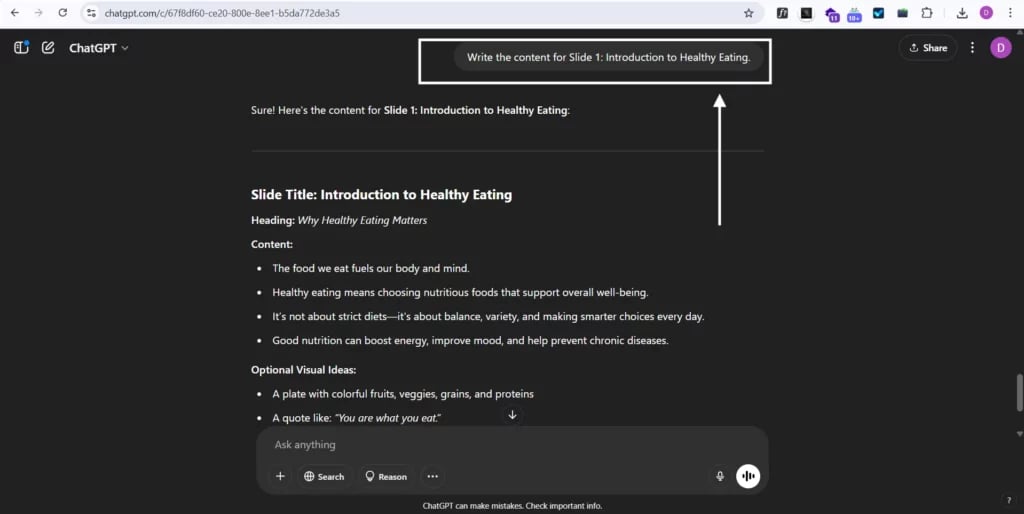 getting content written by chatgpt for powerpoint presentation
