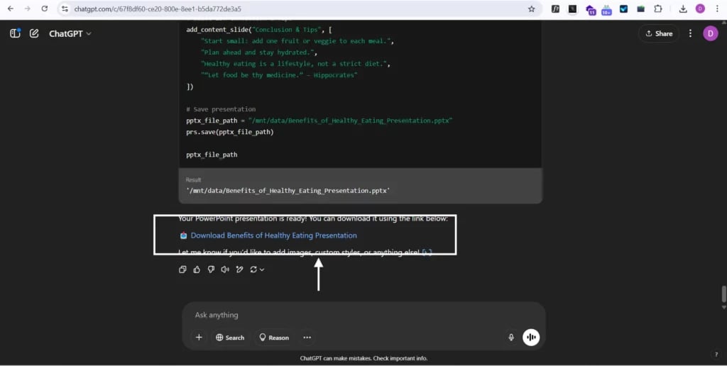 download powerpoint presentation file from ChatGPT