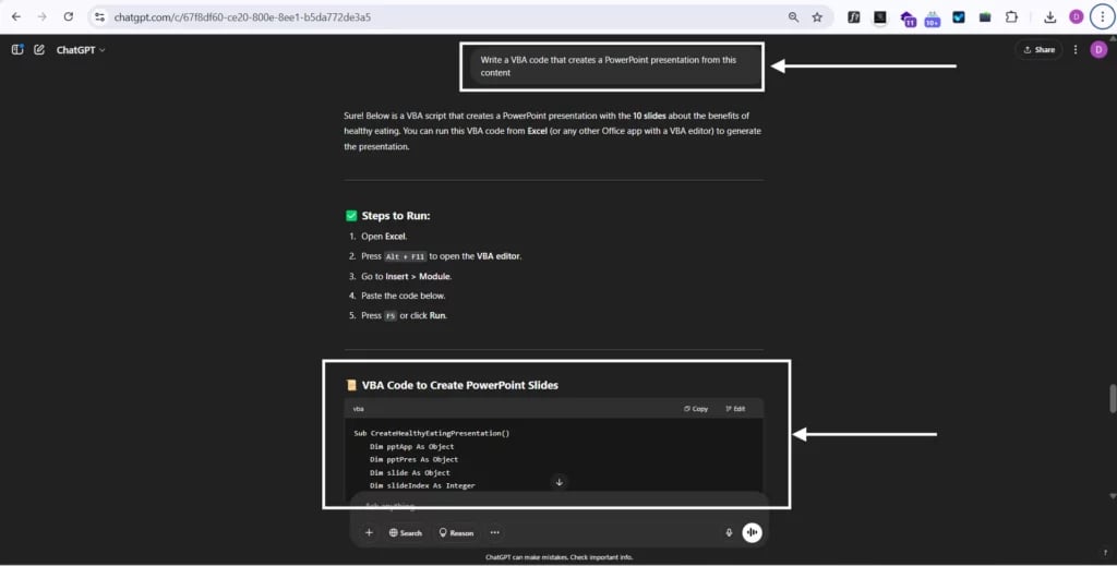prompt chatgpt to create a VBA code