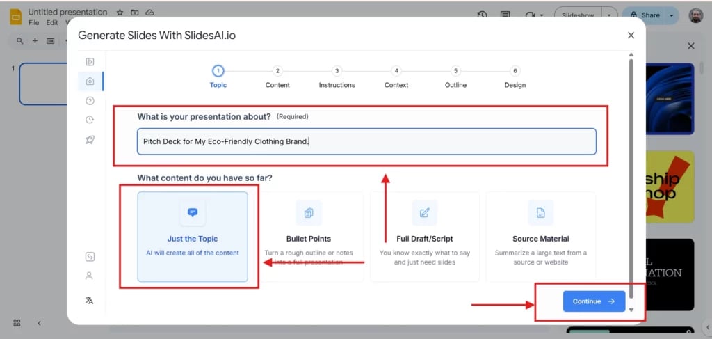 add topic in slidesai