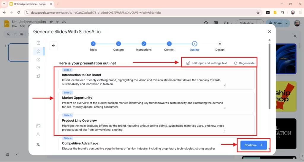 reivew and edit the outlines of you presentation