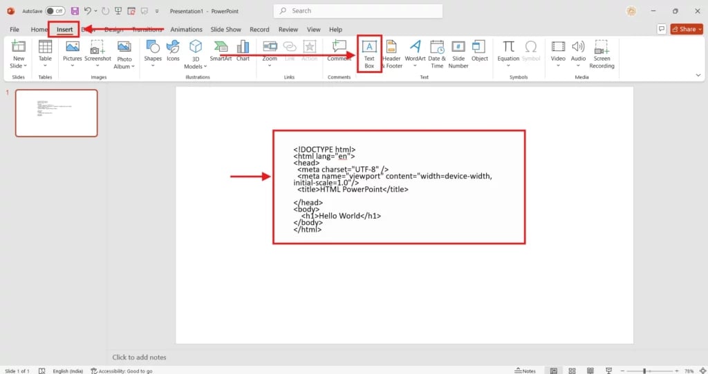 use text box to link code in powerpoint