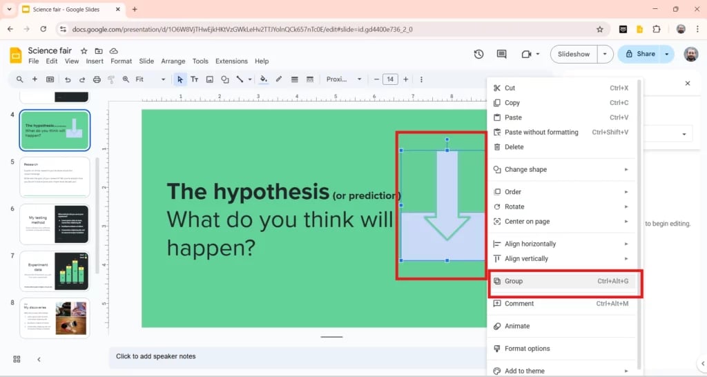 group shapes in google slides