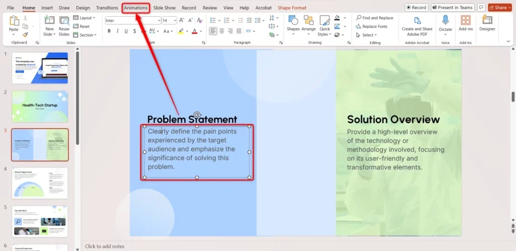 Selected text box and clicked on the Animations Tab in PowerPoint