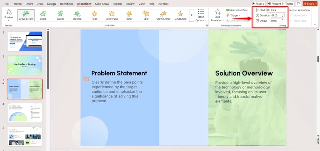 Timing Setting for Implemented Animation in PowerPoint