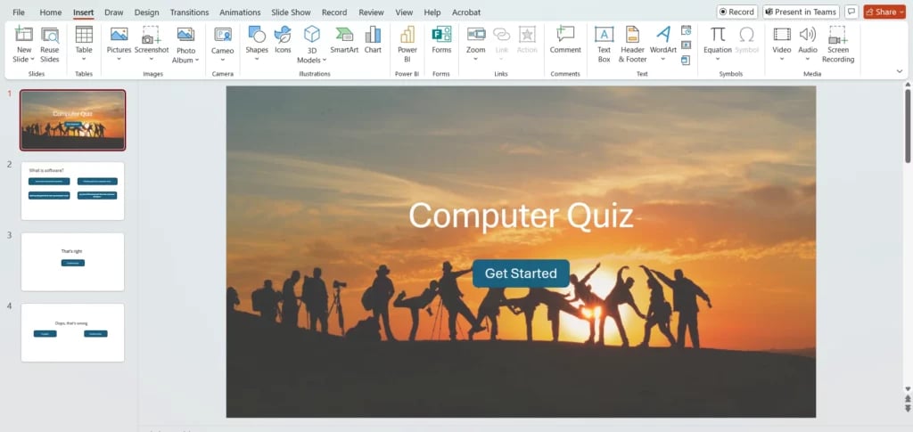 Title slide on of the quiz in powerpoint