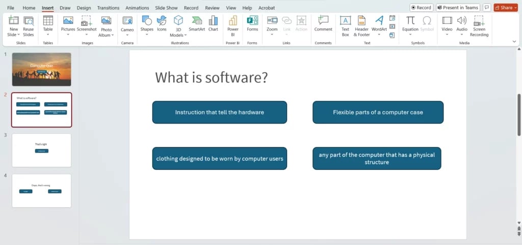 Question and answer options slide in PowerPoint