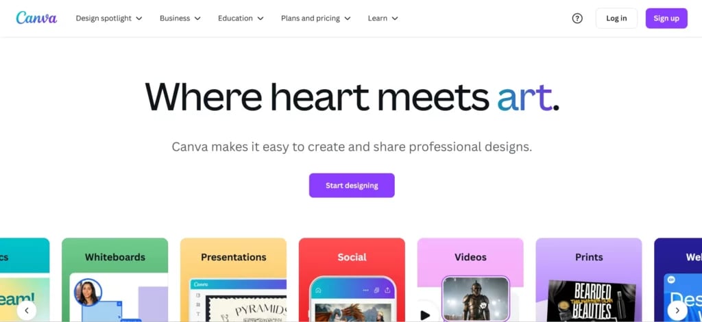 canva homepage