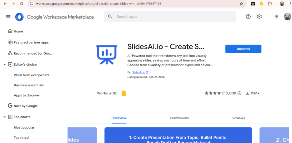 Install the SlidesAI Add-on
