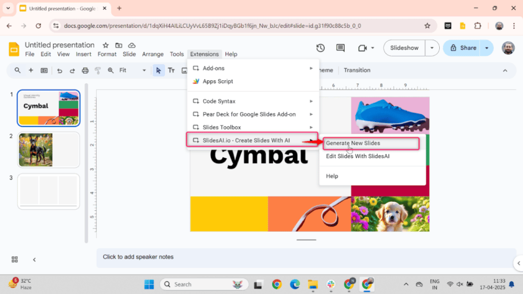 Generate new slides from Google Slides Add-on