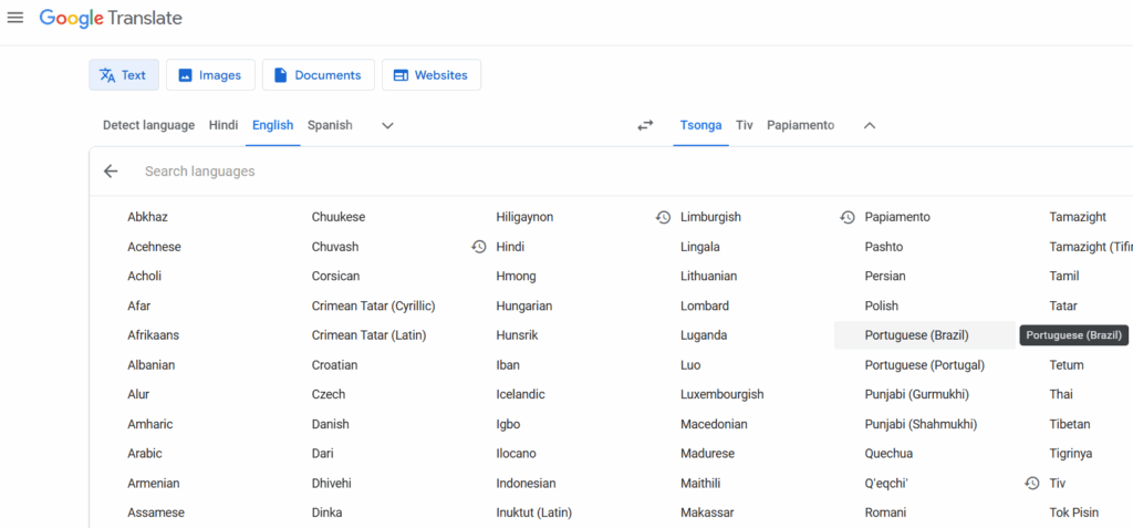 Choose the language you want to translate