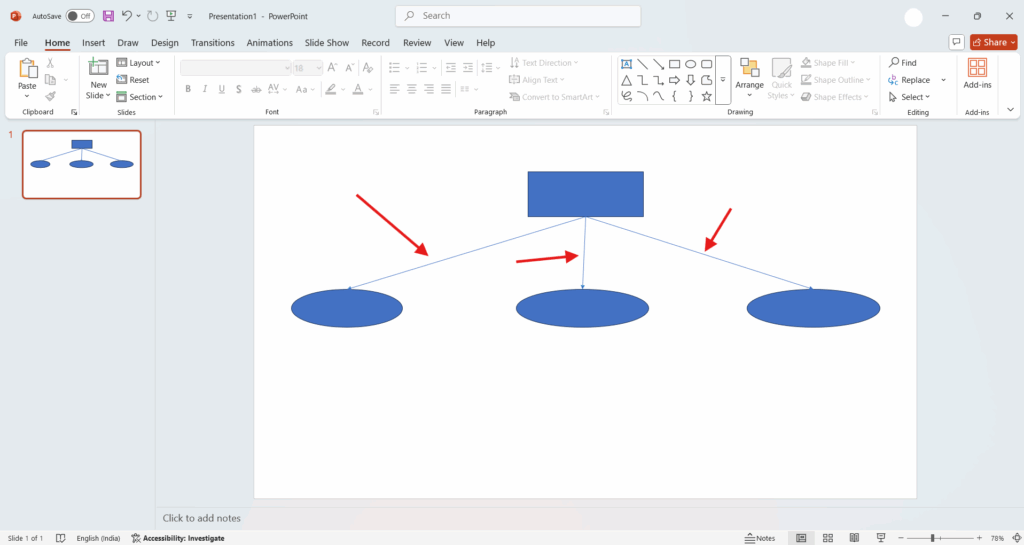 connect ideas with arrows to create mind map in PowerPoint