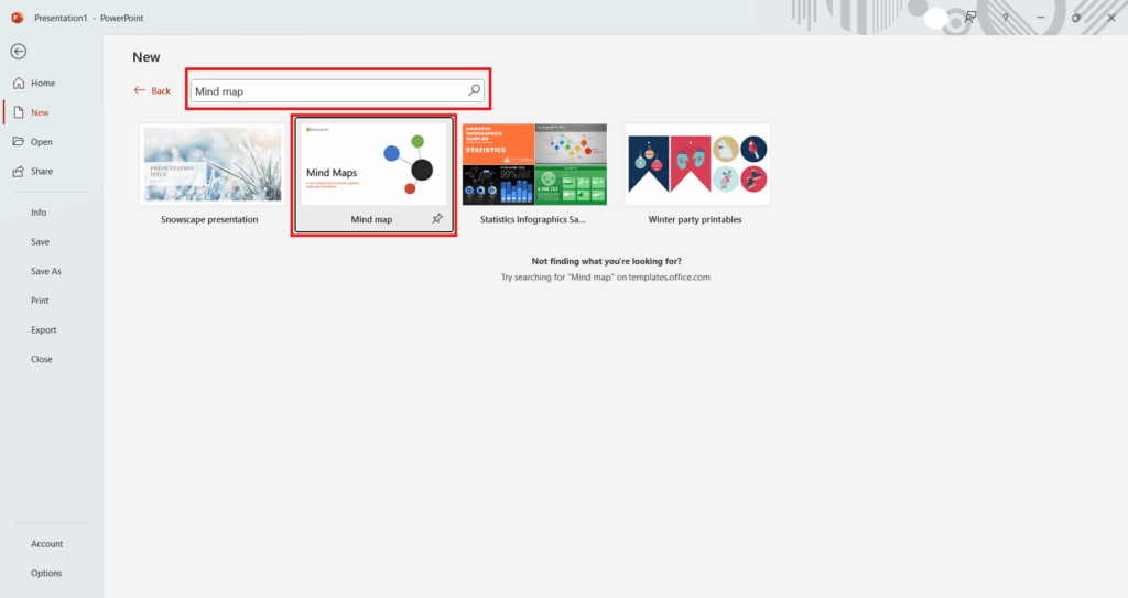 Search mind map and hit enter in PowerPoint