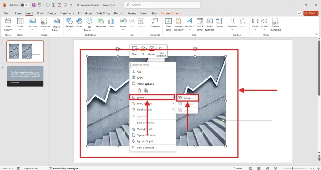 Steps to Group the objects in PowerPoint