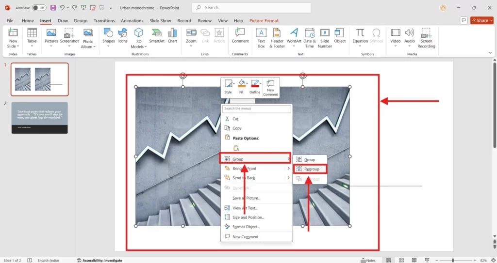 Steps to Regroup the objects in PowerPoint