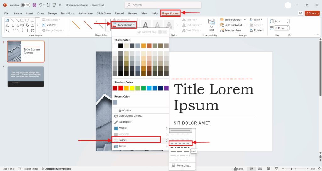 How to make dotted line in PowerPoint presentation