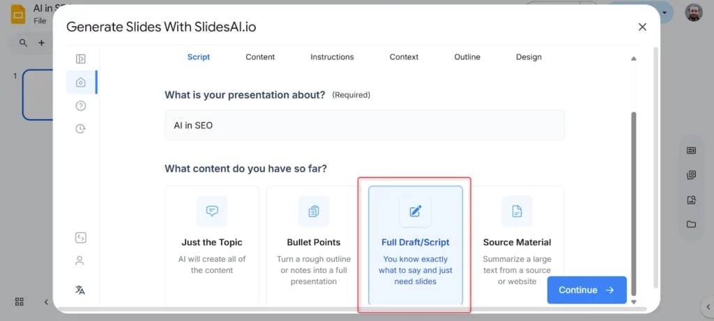 Select the option on Full draft