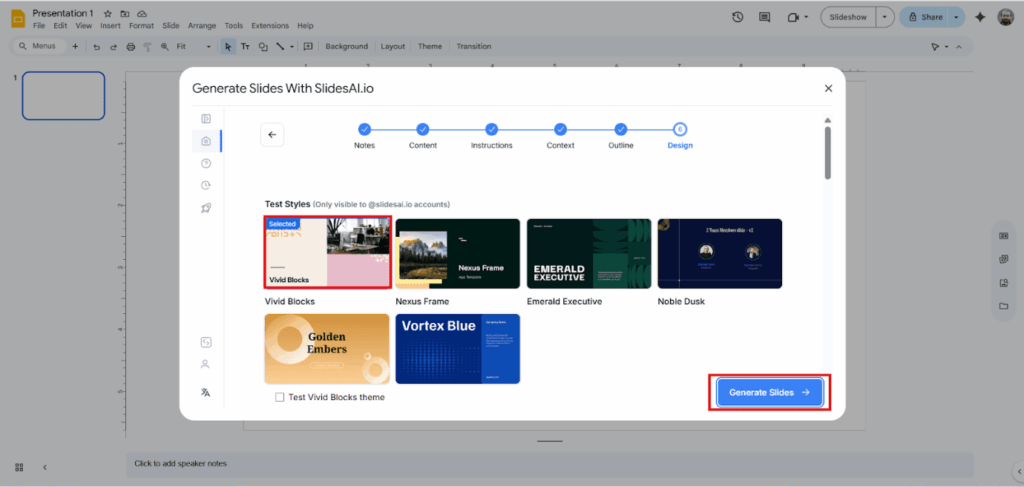 Pick a Design from collection of SlidesAI templates