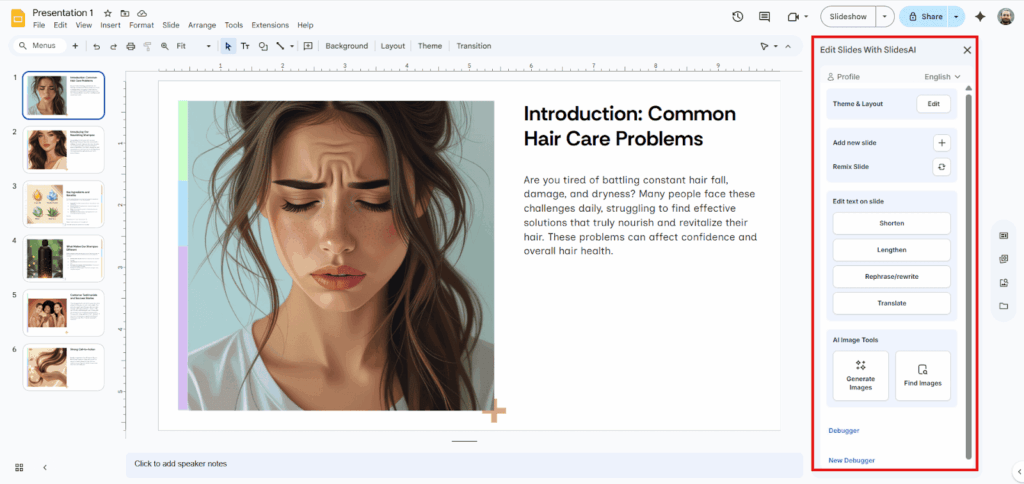 Sales presentation generated by SlidesAI in Google Slides
