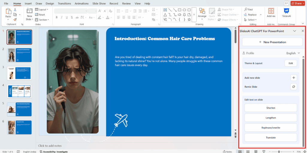 Sales presentation generated by SlidesAI in PowerPoint