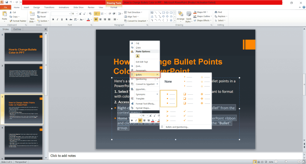 Change Bullet Points Color in PowerPoint