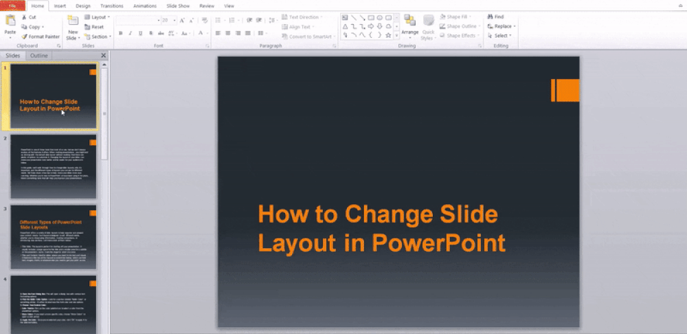 Change Slide Layout in PowerPoint Using the Ribbon Menu