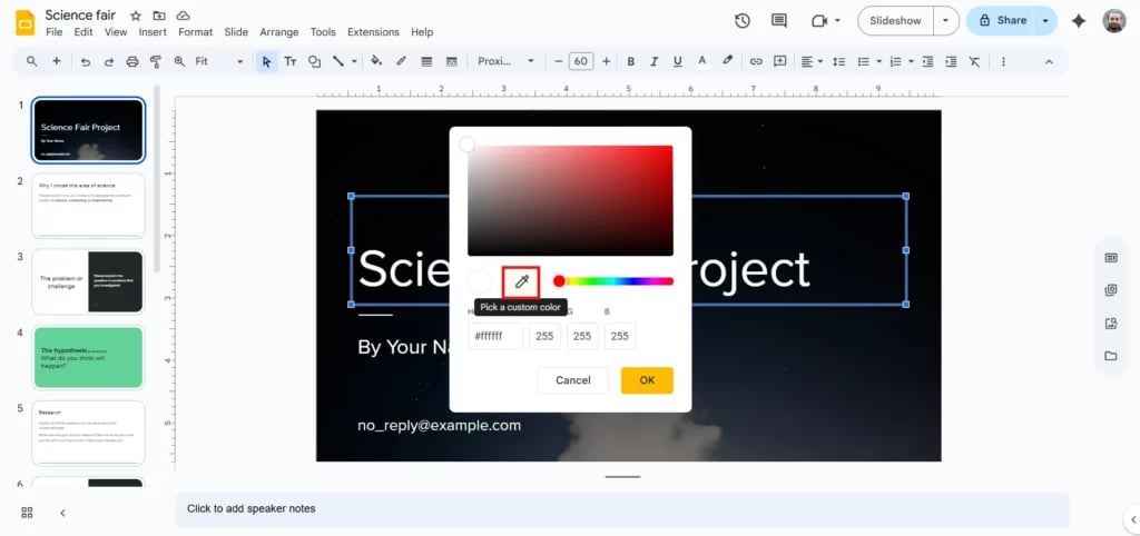 Activate the Eyedropper Tool in Google Slides