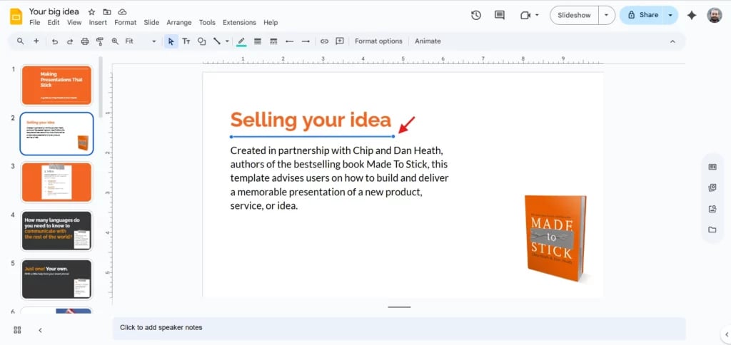 Select the Line in Google Slides