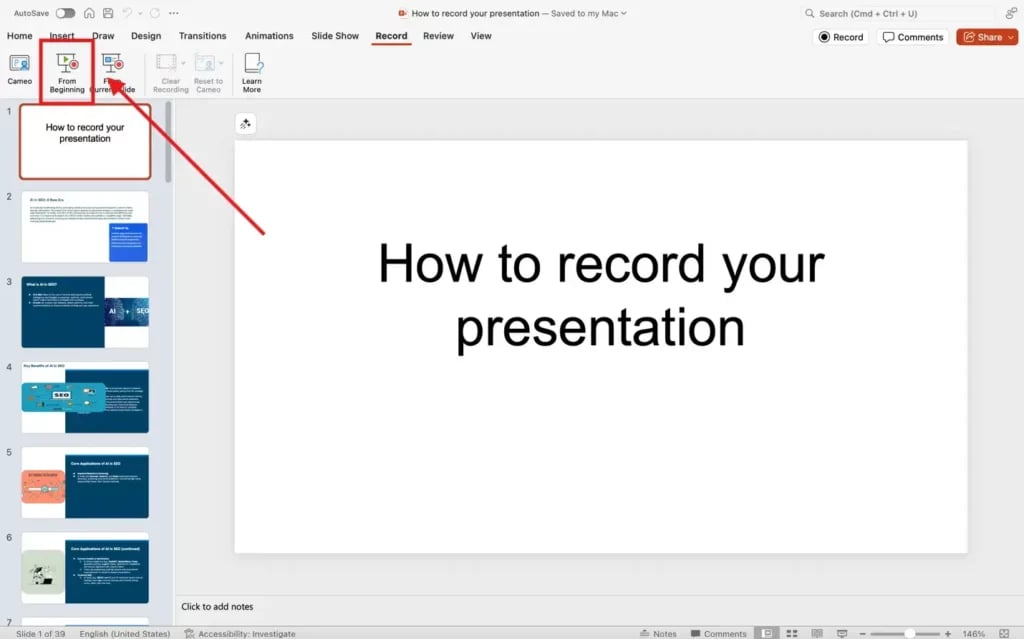 Go to Slide Show and Select Record Slide Show